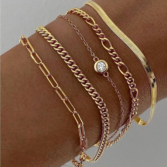 Gold 14k Gold Plated 5pc Cubic Zirconia Bracelet Set - Picture 1 of 3